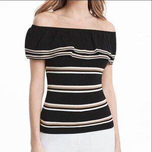 White House Black Market | WHBM Stripe Off-The-Shoulder Sweater - Size S